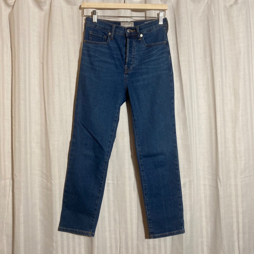 Everlane High-Rise Slim-Straight Ankle Jeans Dark Wash Button Fly 26 Ankle
